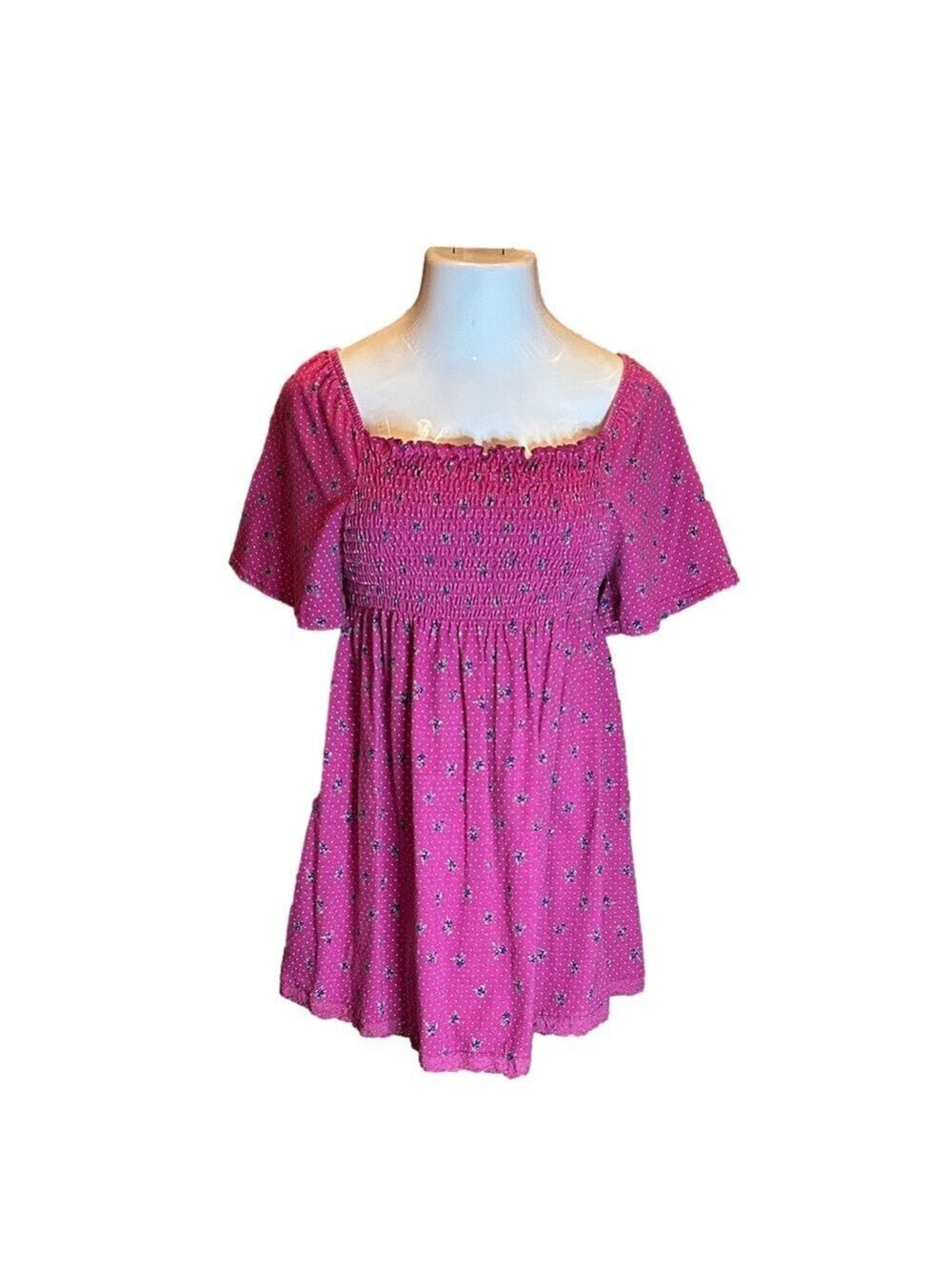 MAINSTREET BLUES Adorable Dark Pink Mini-Dress with Floral Print & Polka Dots